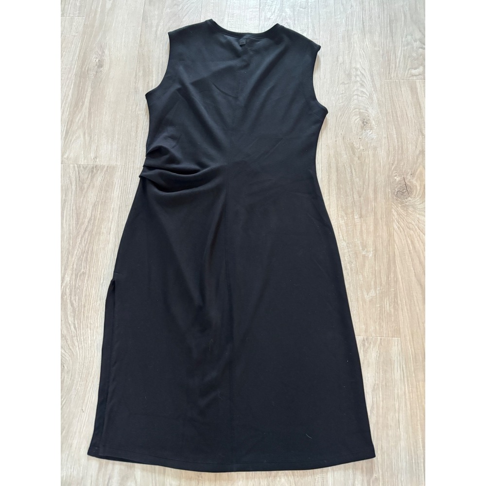 VSX Midi Dress Women XXL Black Ruched Side Slit Sleeveless Crew Neck Draped - Picture 6 of 6